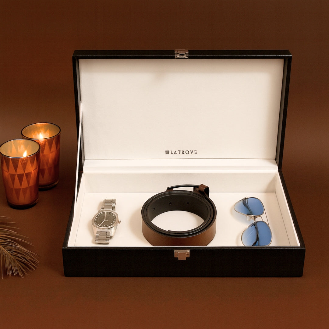 Leatherette jewellery and accessory organiser box with soft velvet interior – La Trove.