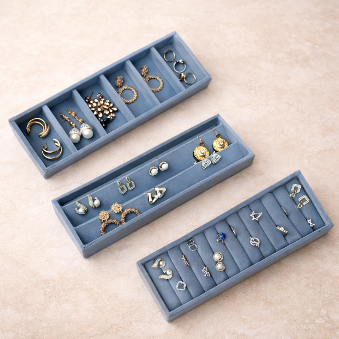 Jewellery Storage Tray Combo (3 Grid Necklace, Earring & Plain Organiser)