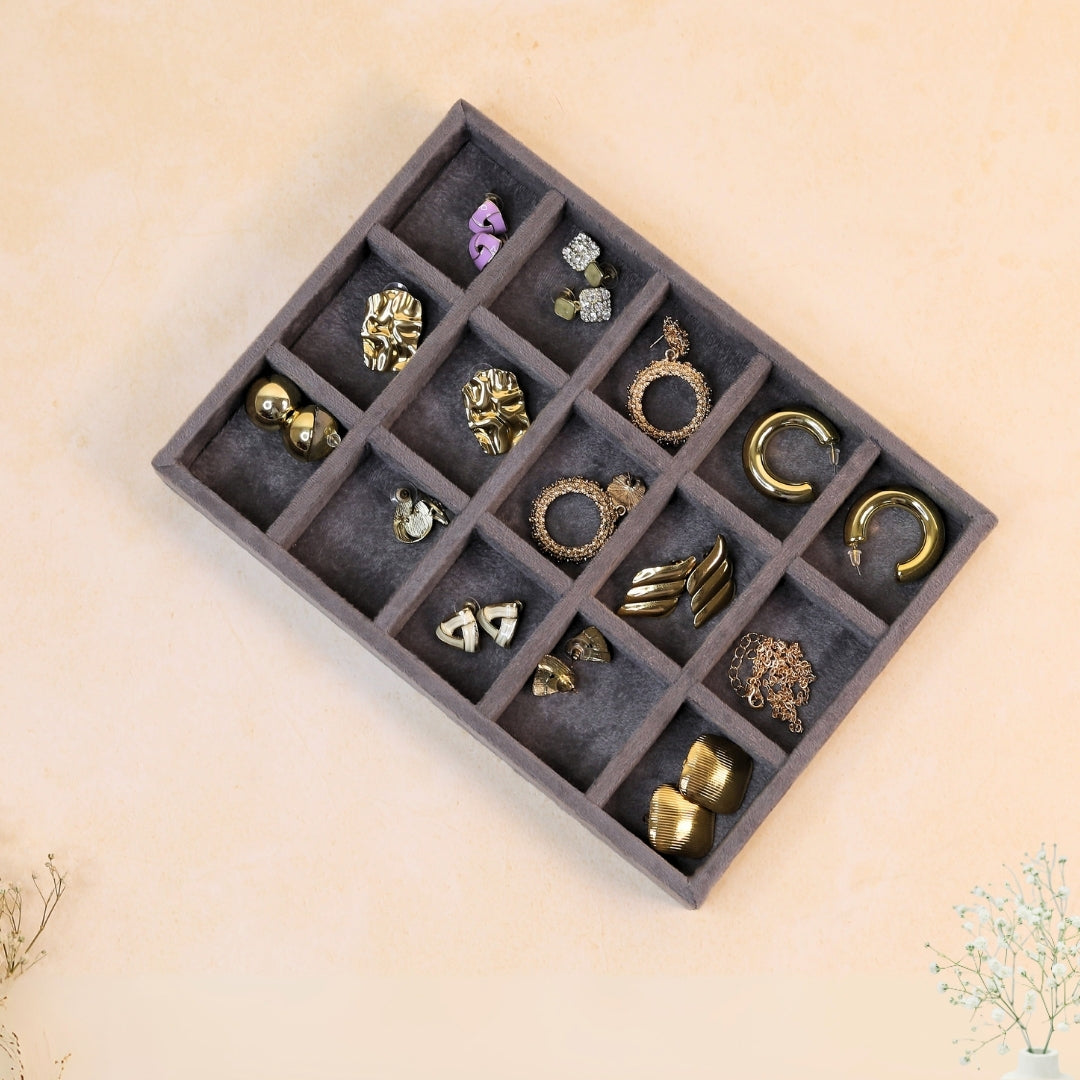 Grey 15 Slot Jewellery Organiser Tray – Elegant Drawer Storage Box by Latrove.