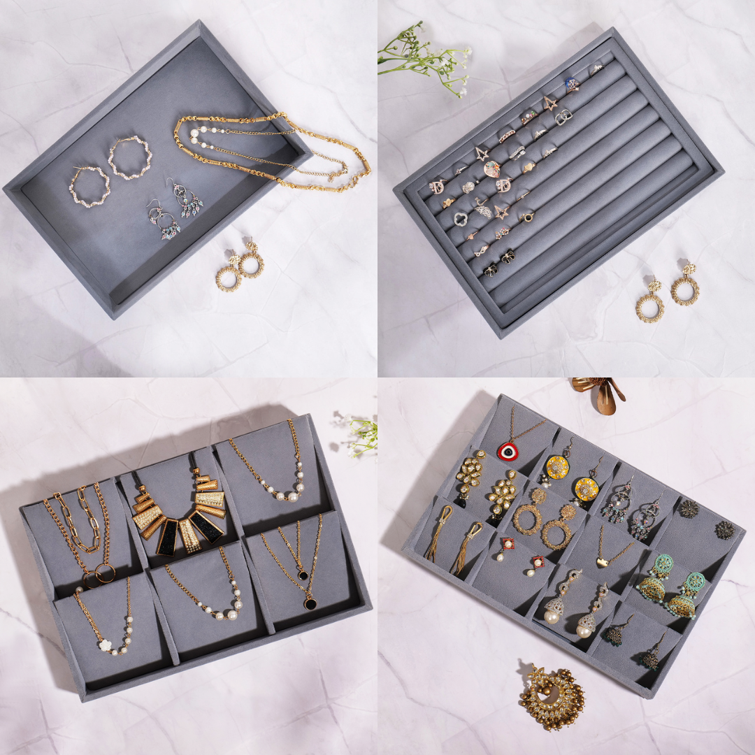 Luxury Velvet Jewellery Tray Set – 4-in-1 Modular Stackable Organiser