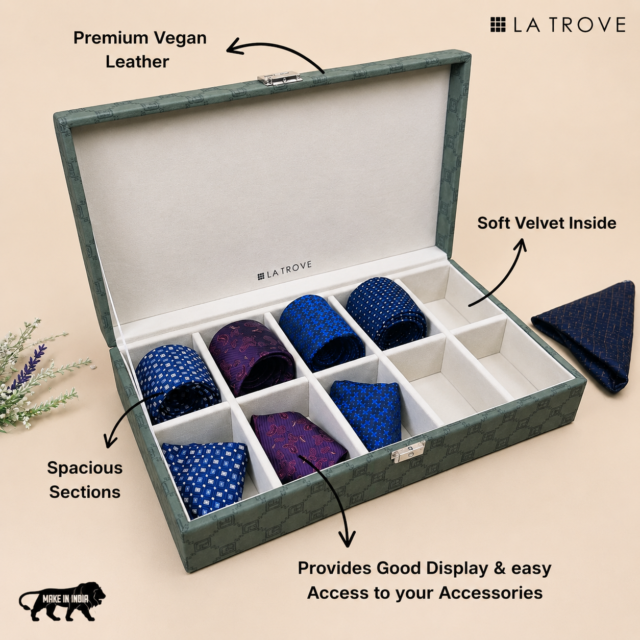 Designer 10 Slot Tie & Pocket Square Box