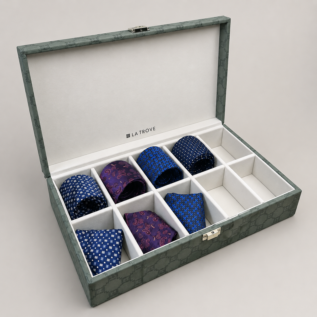 Designer 10 Slot Tie & Pocket Square Box