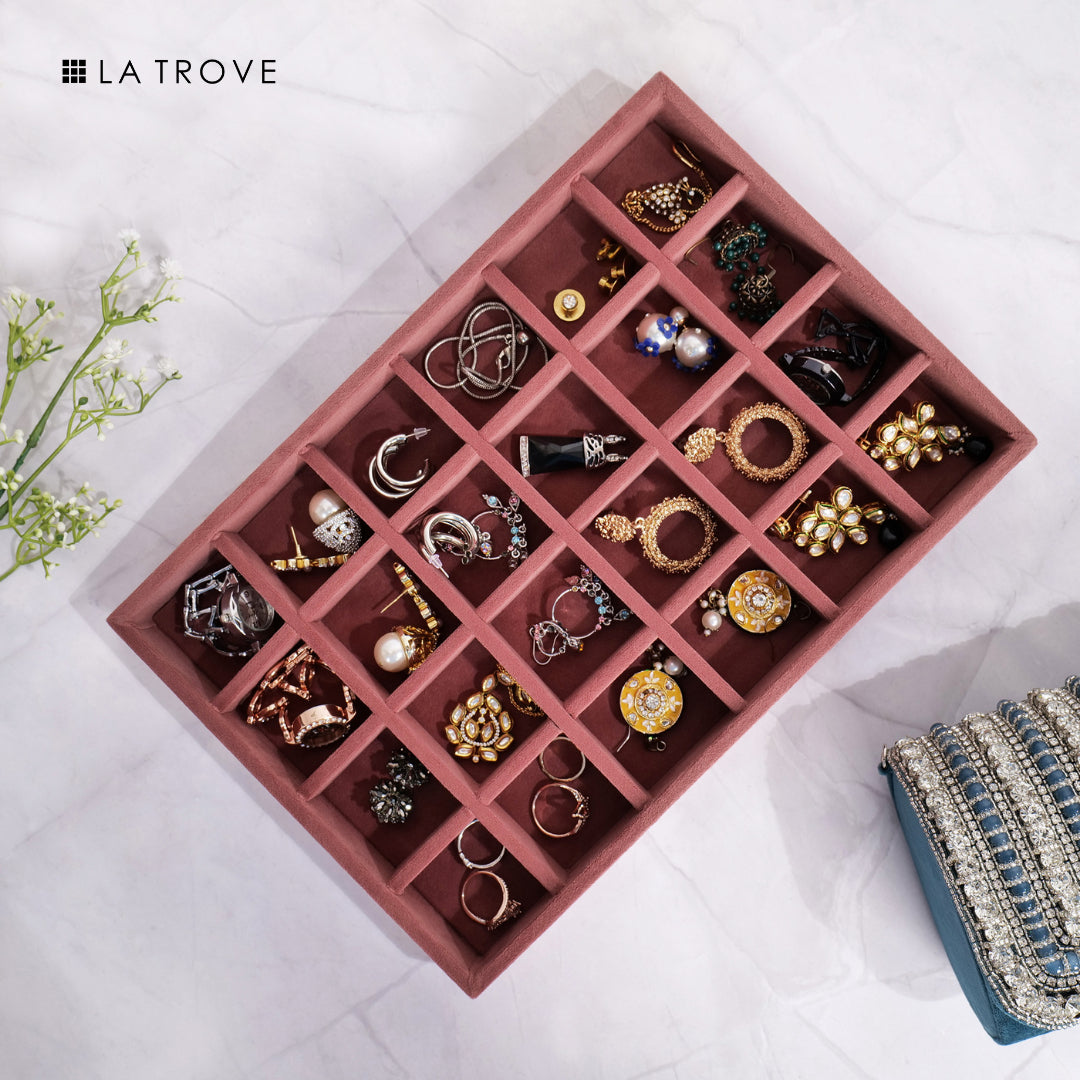 Luxury 24 Grids Jewellery Tray – Velvet Organiser for Elegant Storage
