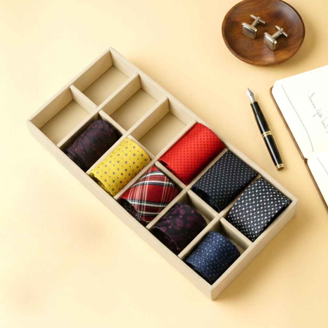 Premium Cream Drawer Organizer for Ties, Scarves & Accessories.