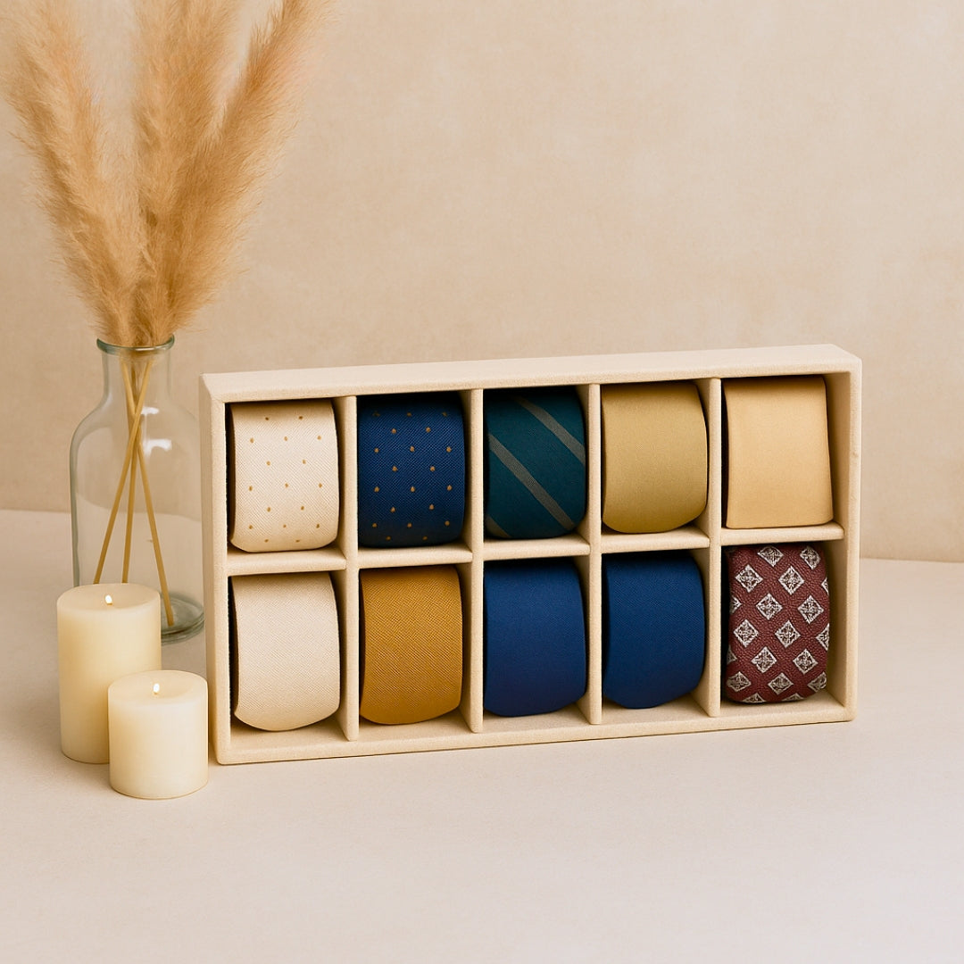 La Trove 10 Slot Tie and Pocket Square Organiser Tray in Cream – Luxury Wardrobe Storage.