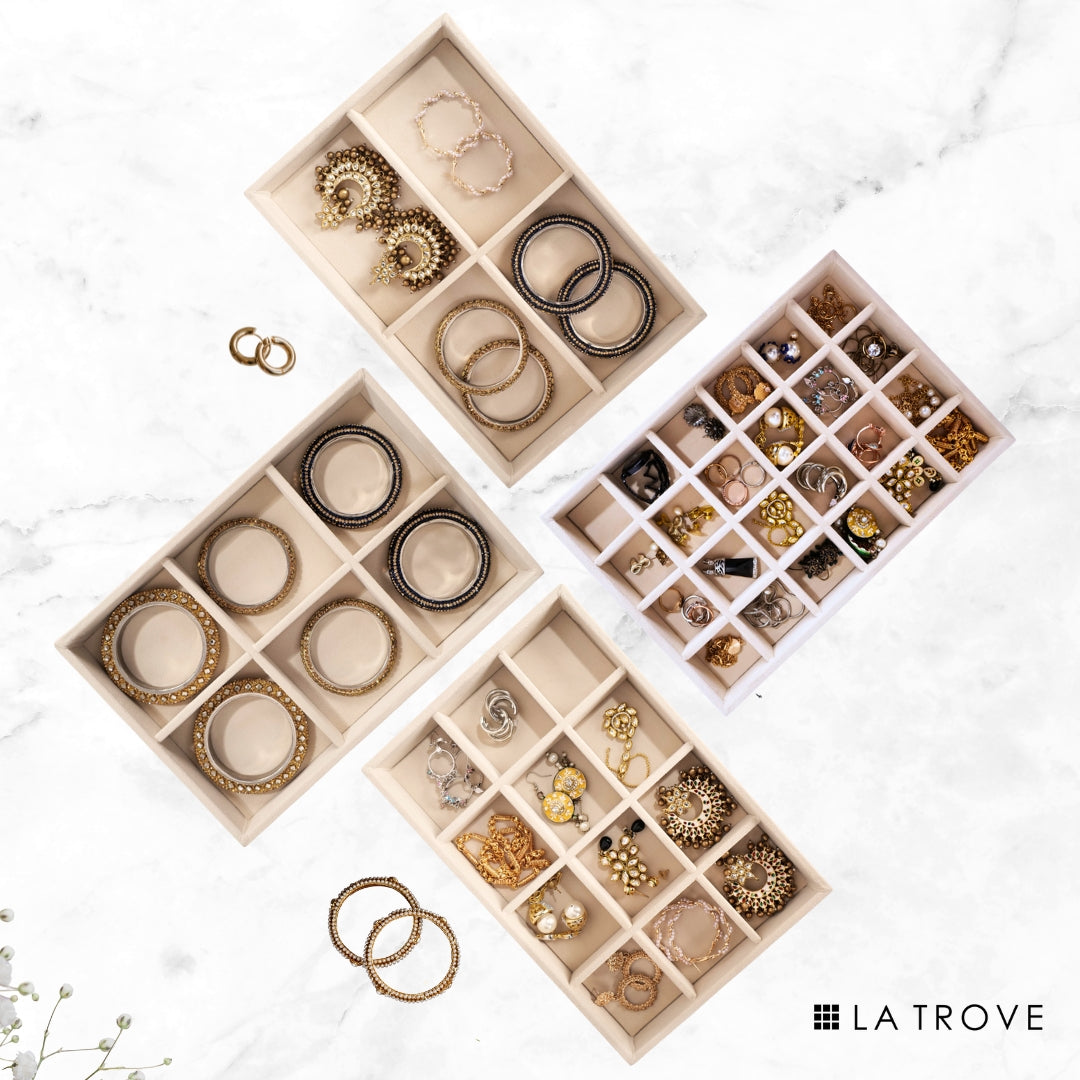 Drawer Stackable Jewellery Trays – Velvet Grid Organisers (4, 6, 12, 24)