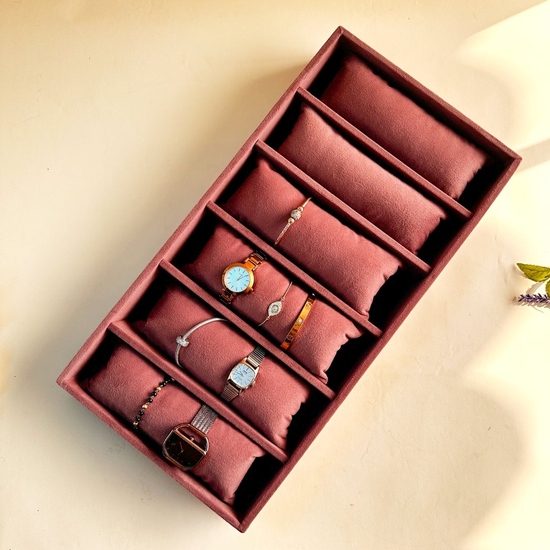 6 Slot Velvet Bracelet Organiser Tray with Pillow Cushions
