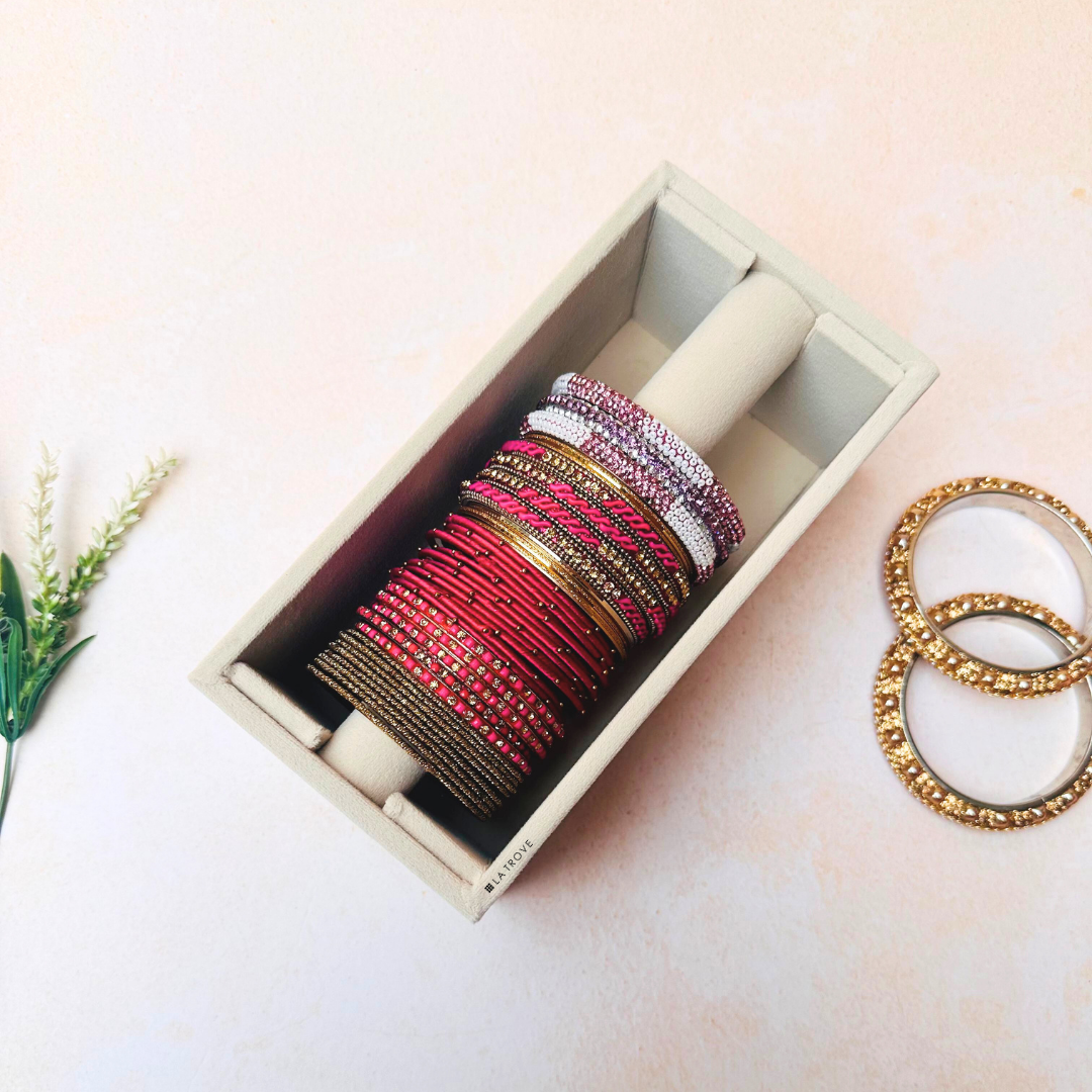 Cream velvet bangle single rod organiser tray for bangles and kadas.