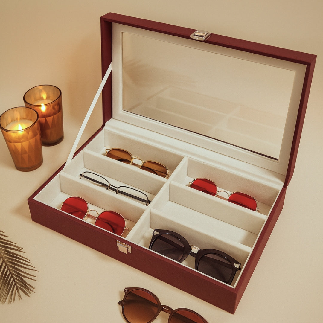 TBT 6-Slot Sunglass Organiser Box with Glass Top