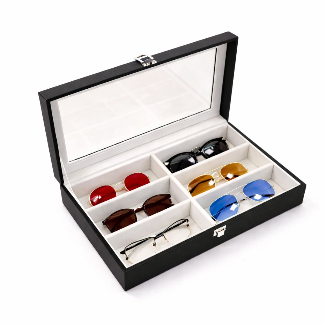 TBT 6-Slot Sunglass Organiser Box with Glass Top