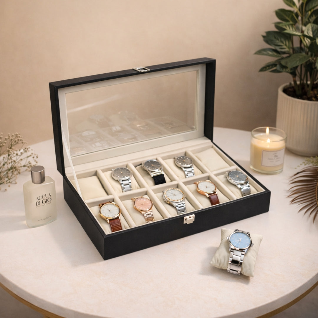 TBT 10 Slot Watch Box With Glass Top