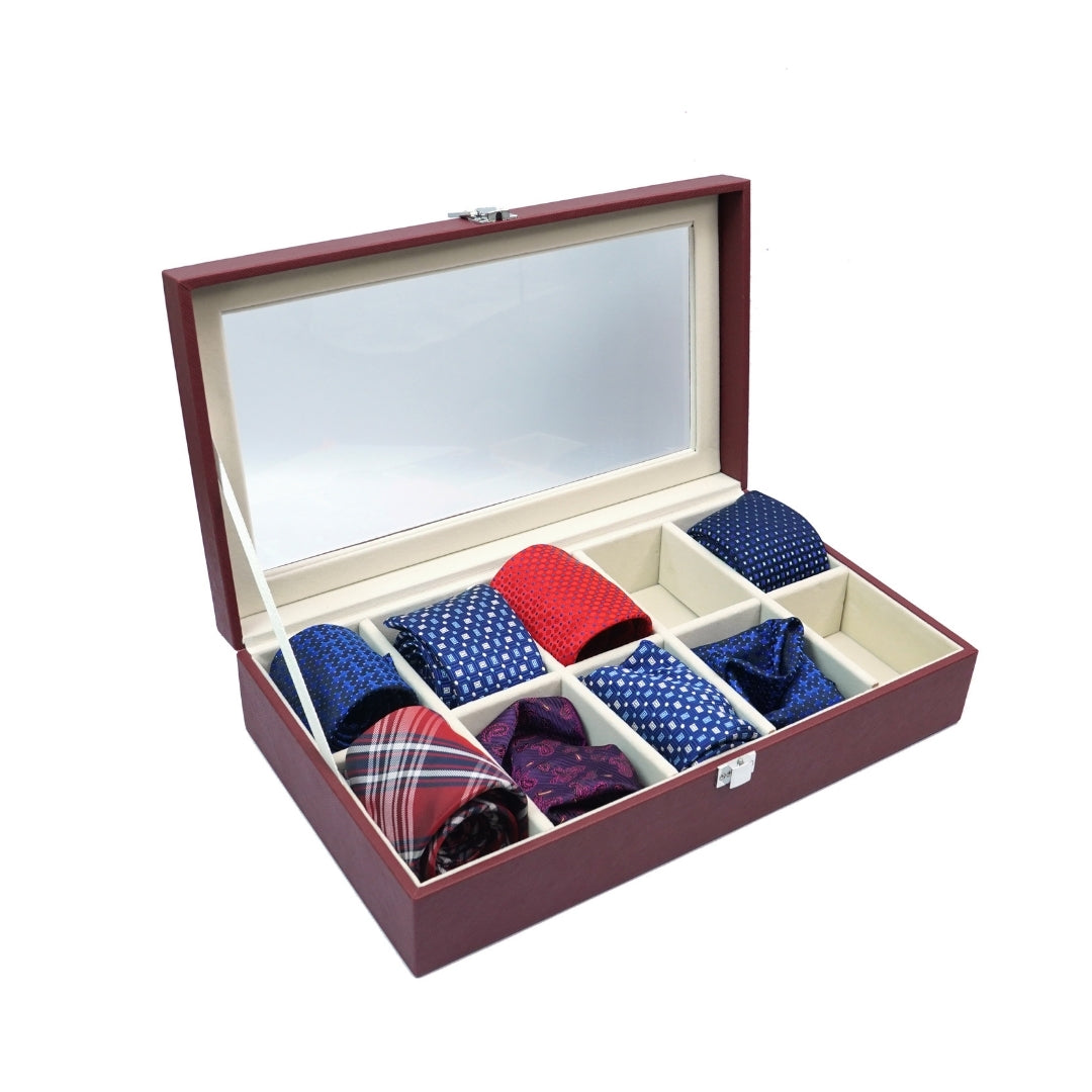 TBT 10 Slot Tie & Pocket Square Box With Glass Top