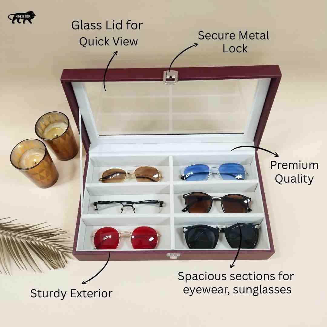 TBT 6-Slot Sunglass Organiser Box with Glass Top