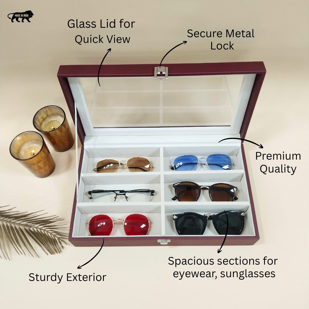 TBT 6-Slot Sunglass Organiser Box with Glass Top