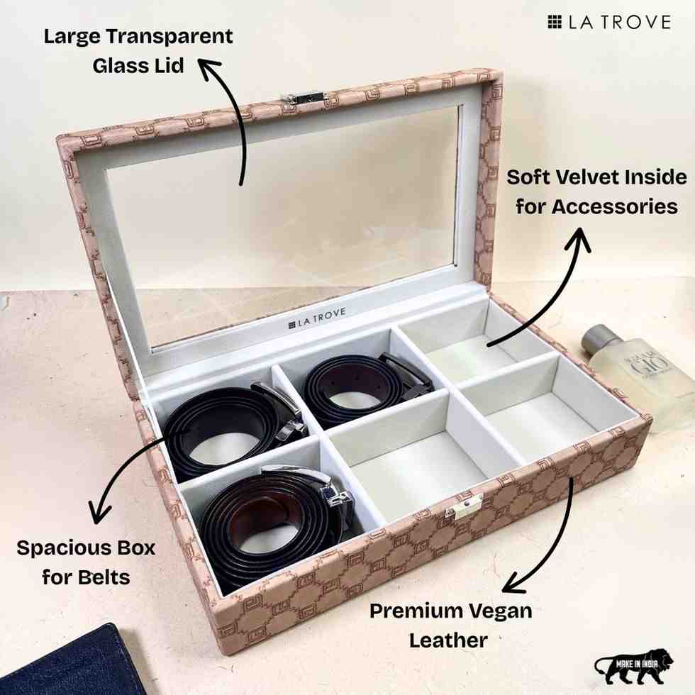 Designer 6 Slot Belt Box With Glass Lid