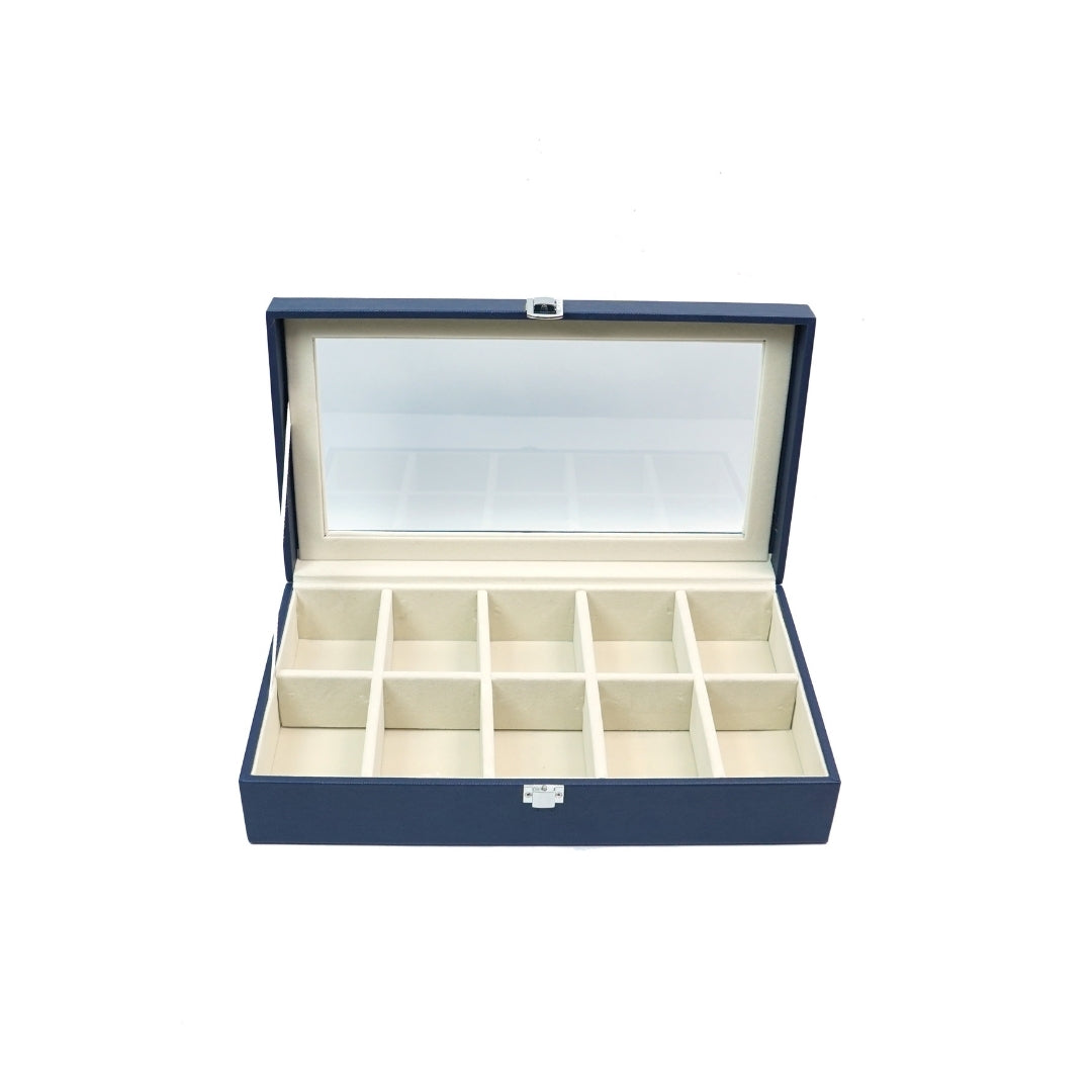 TBT 10 Slot Tie & Pocket Square Box With Glass Top
