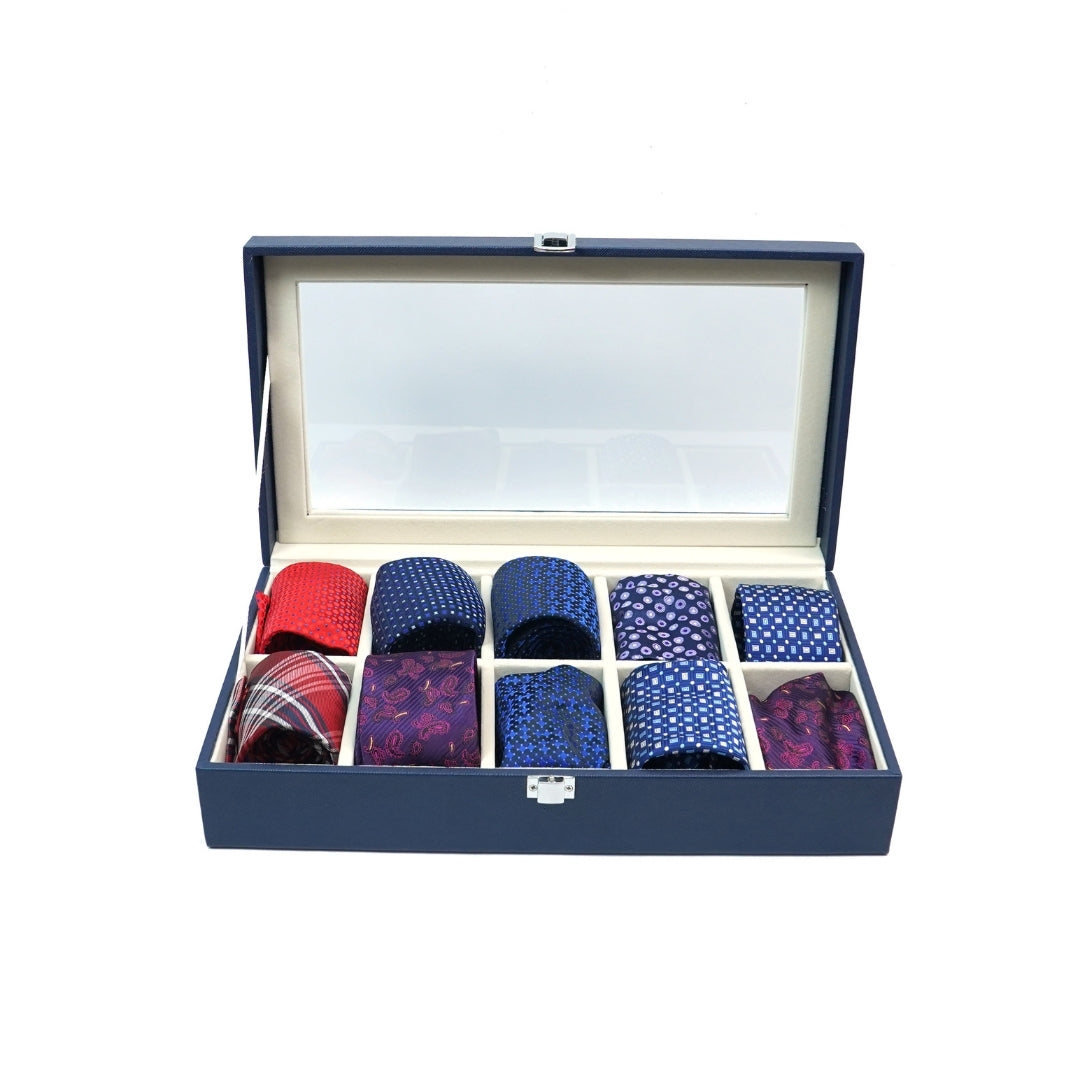 TBT 10 Slot Tie & Pocket Square Box With Glass Top