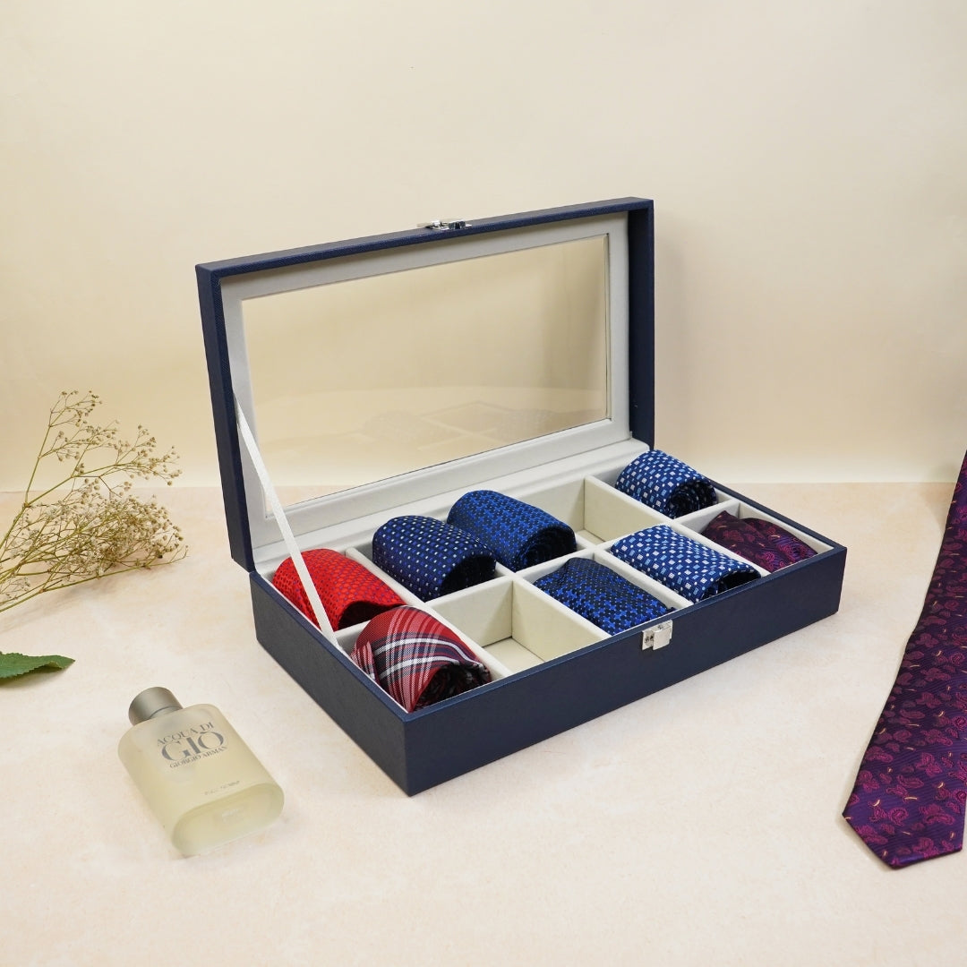 TBT 10 Slot Tie & Pocket Square Box With Glass Top