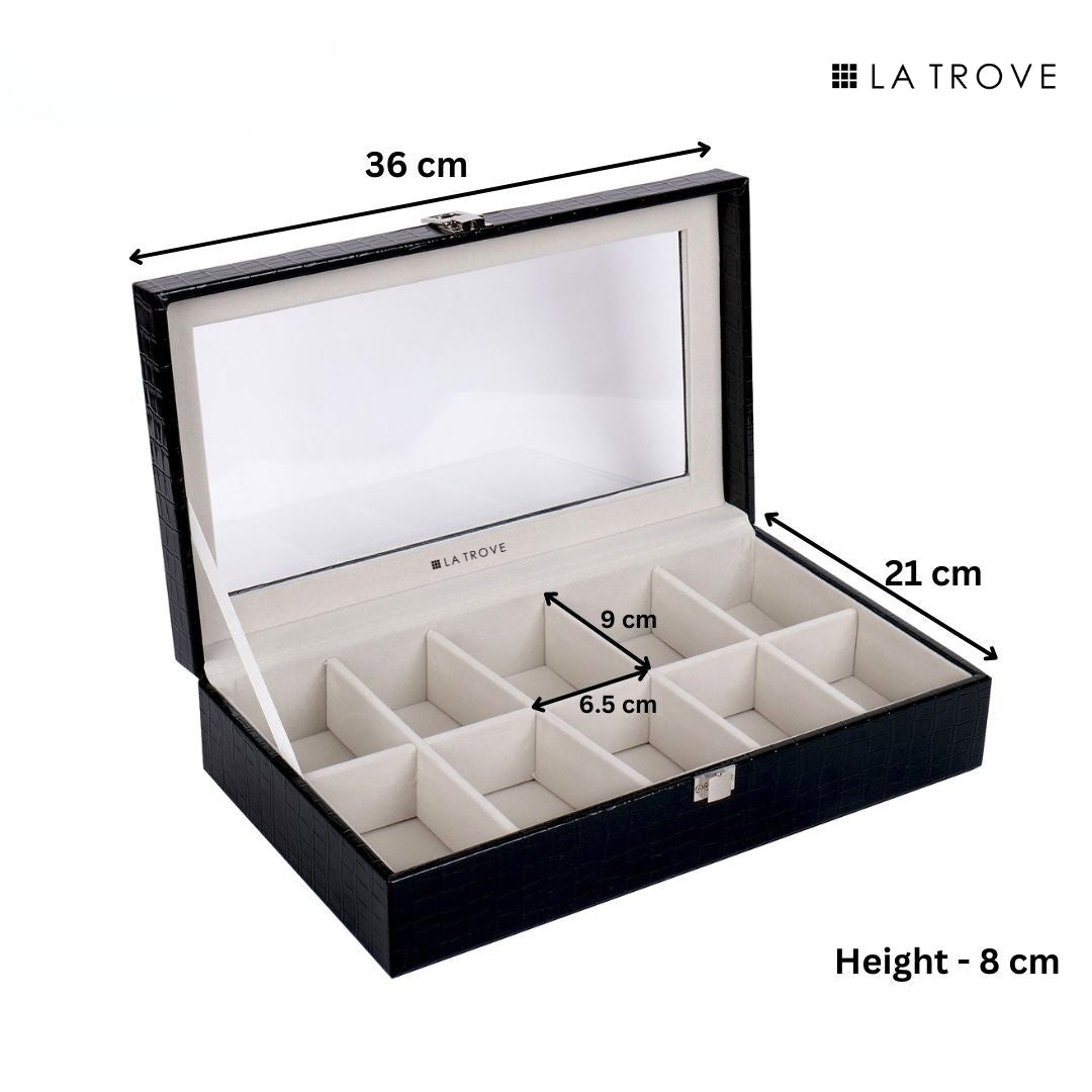 10 Slot Tie Pocket Square Box With Glass Top