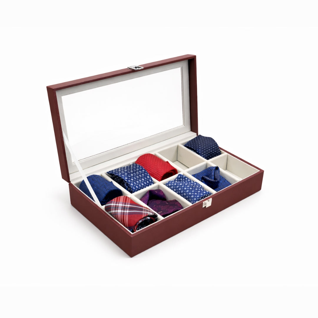 TBT 10 Slot Tie & Pocket Square Box With Glass Top