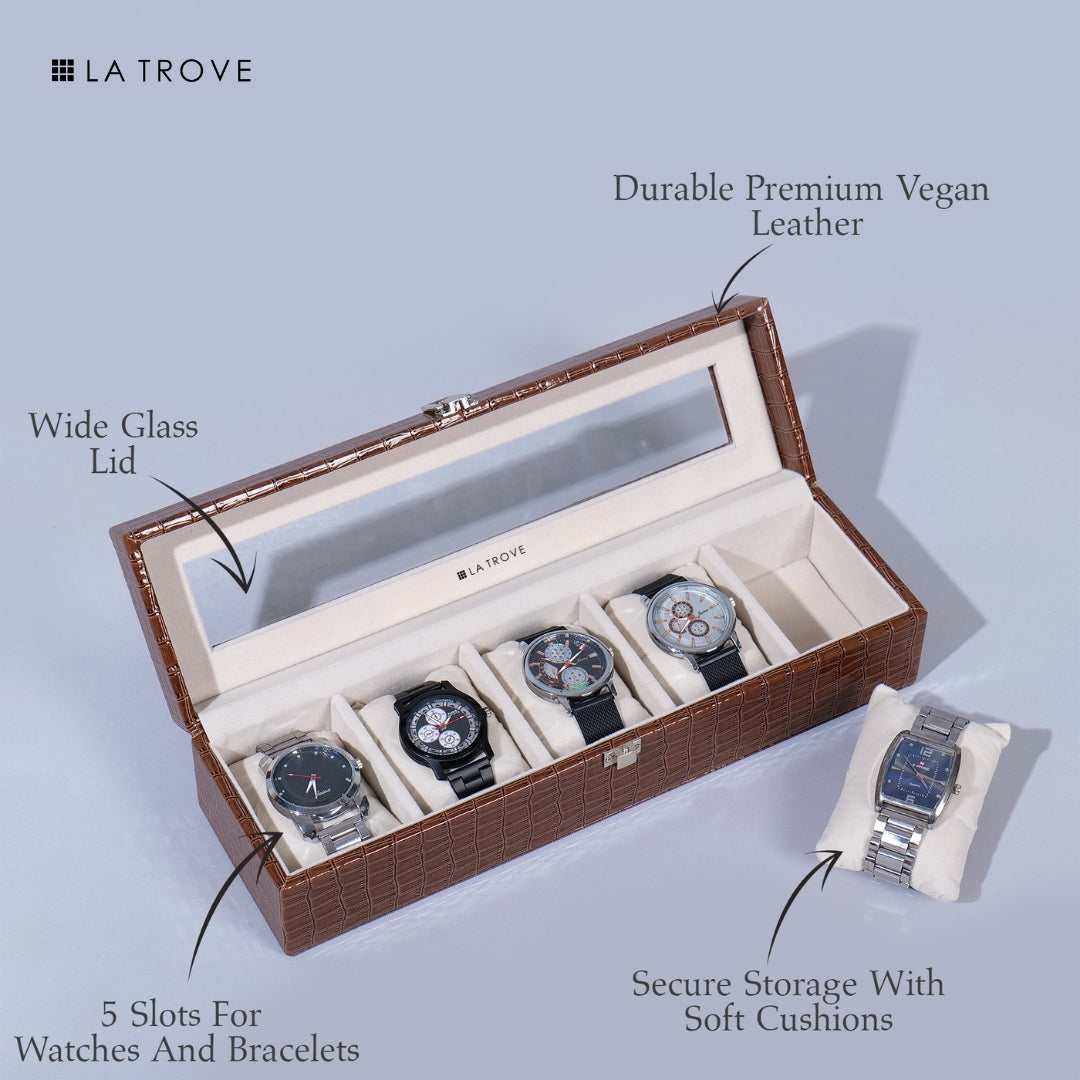 5 Slot Watch Box (With Glass Top)