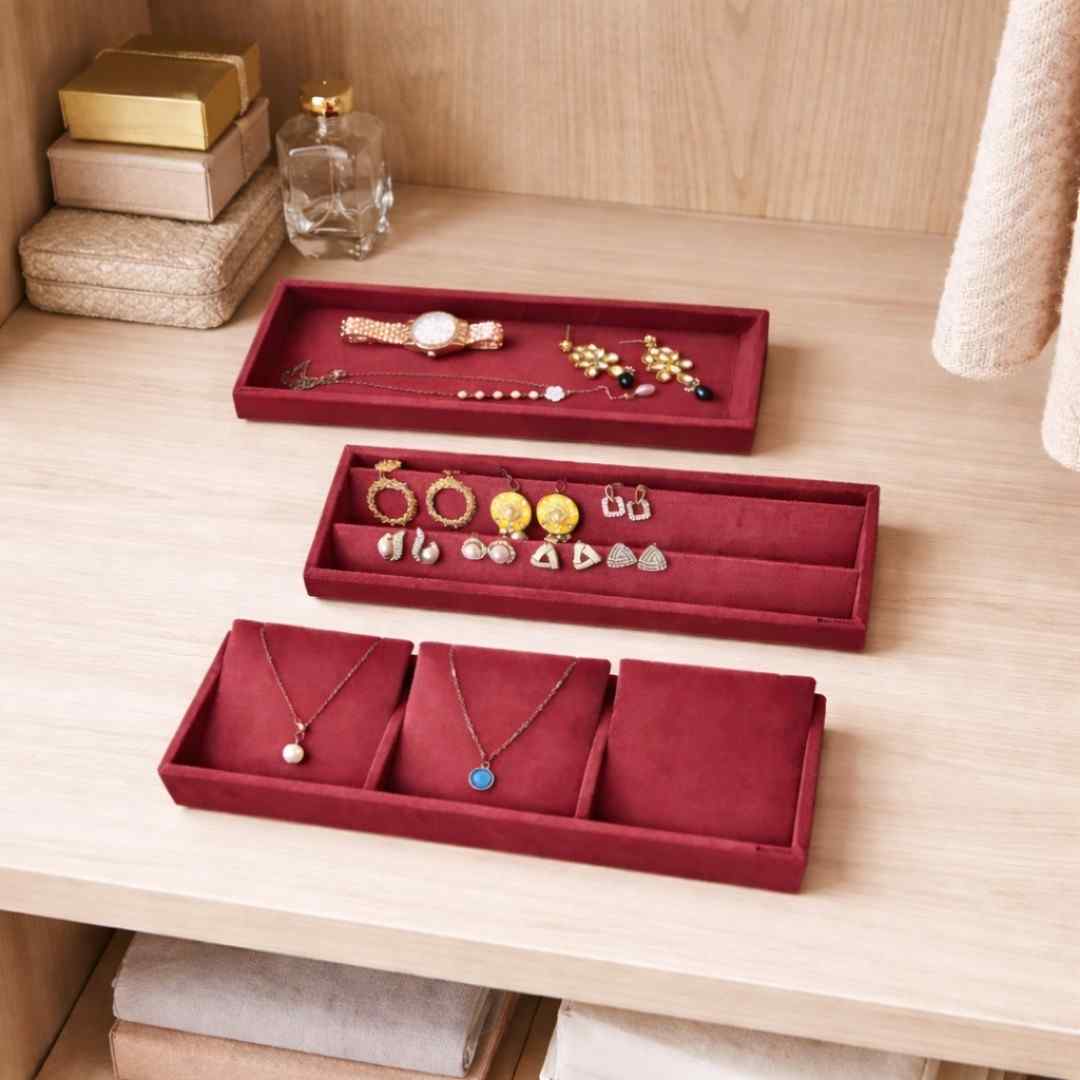 Jewellery Storage Tray Combo (3 Grid Necklace, Earring & Plain Organiser)