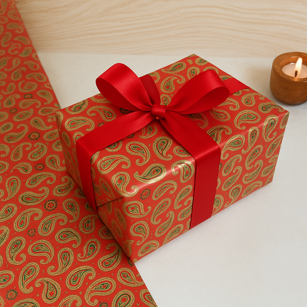 Vintage paisley red packing paper roll by La Trove.