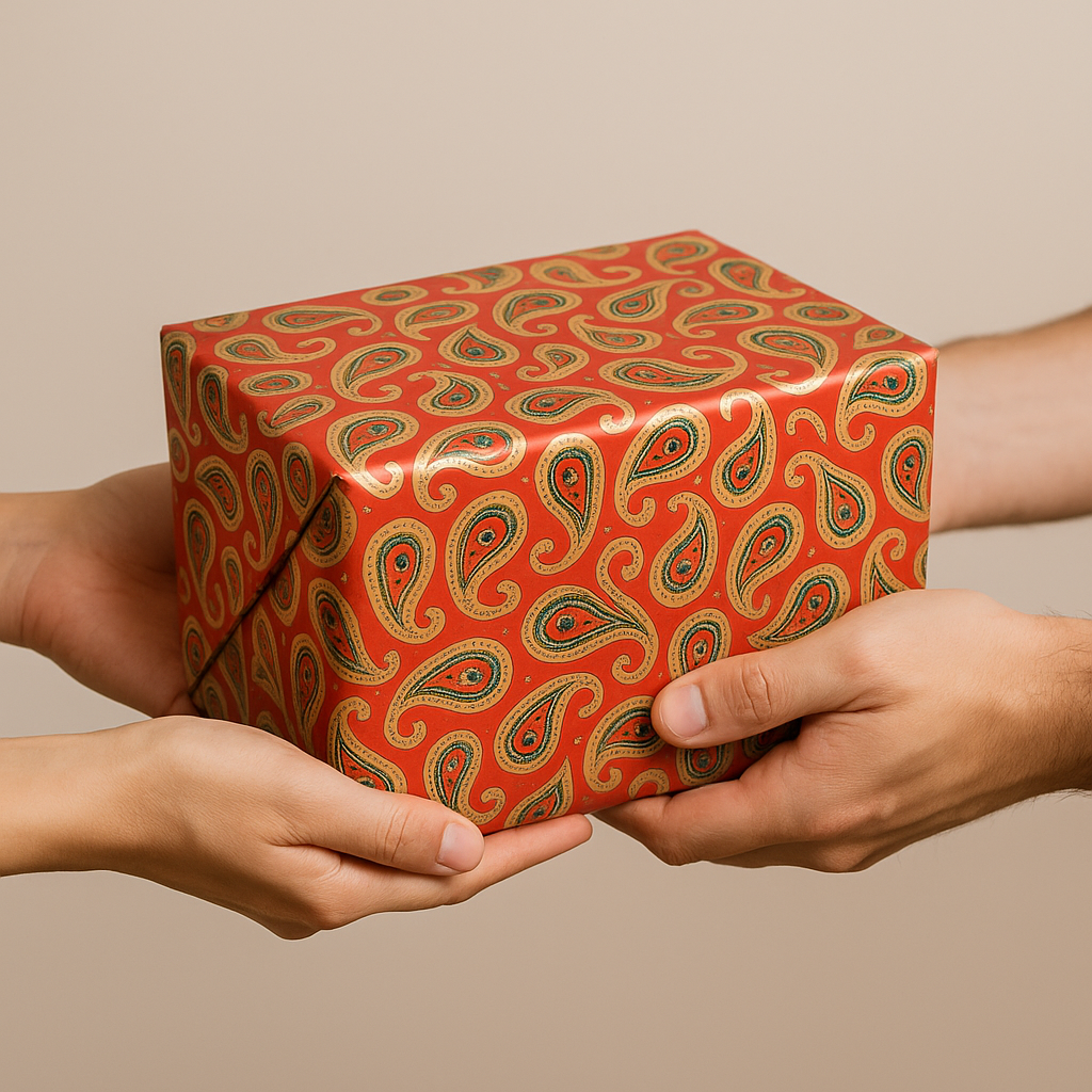 Luxury paisley gift wrapping sheet in red.