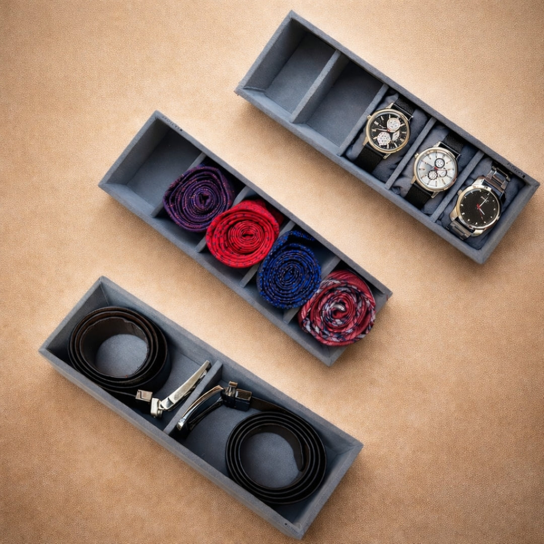 Belt, Watch & Tie Organiser Tray – 2 Belt, 5 Watch & 5 Tie Storage