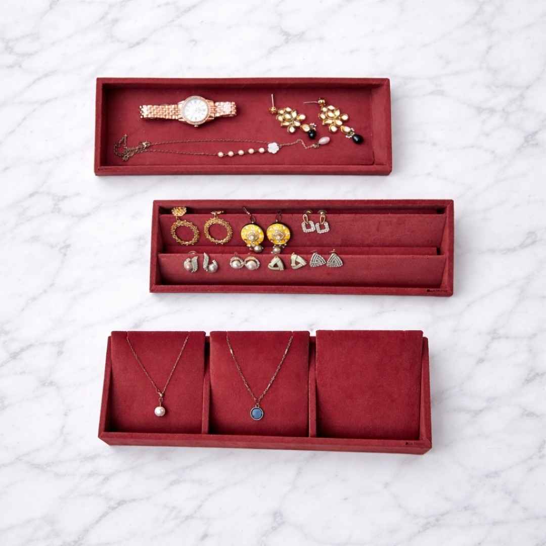Jewellery Storage Tray Combo (3 Grid Necklace, Earring & Plain Organiser)