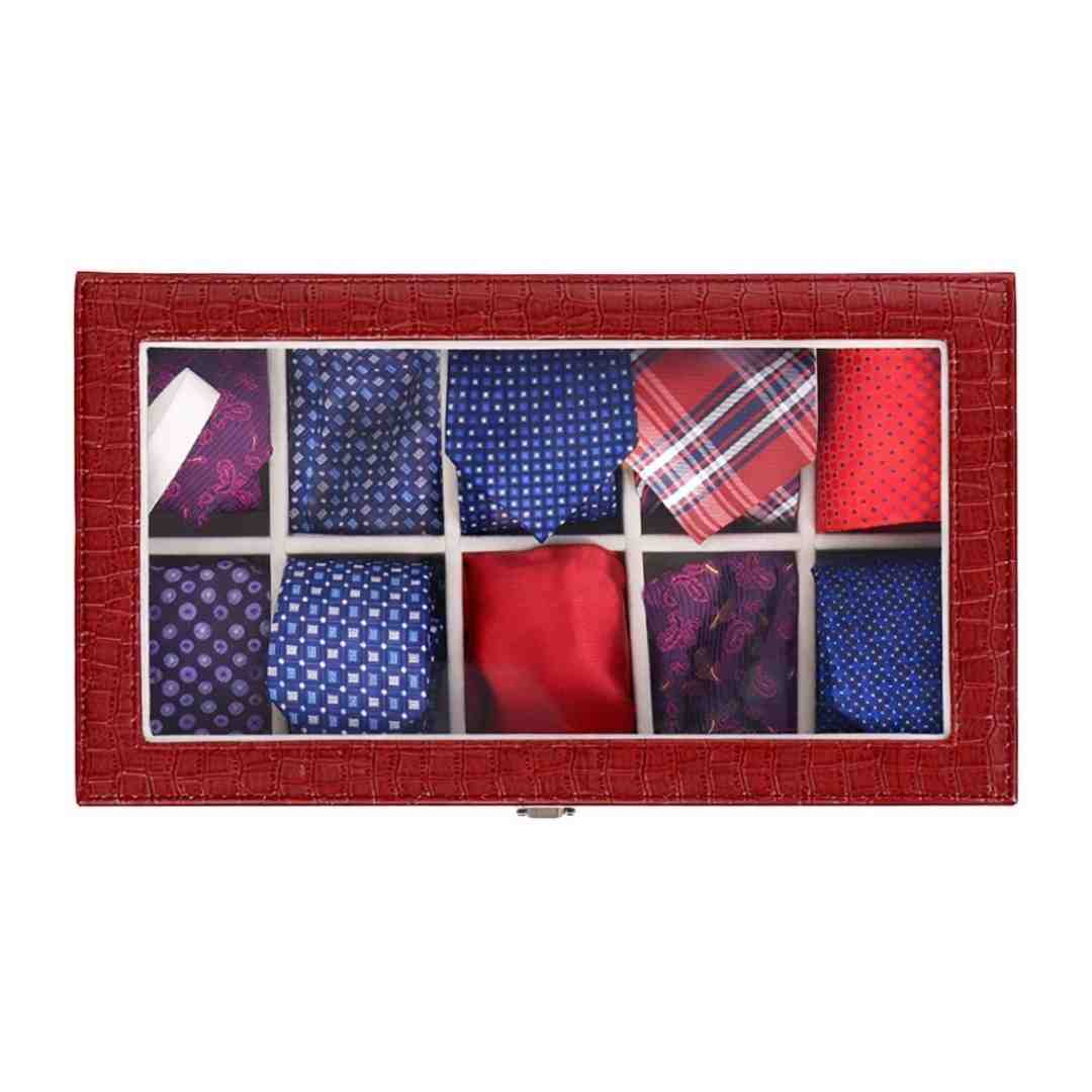 10 Slot Tie Pocket Square Box With Glass Top