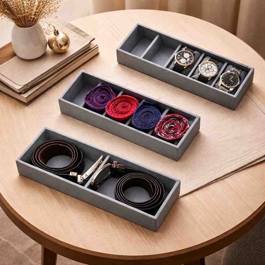 2 Belt, 5 Watch & 5 Tie Storage Organizer Tray