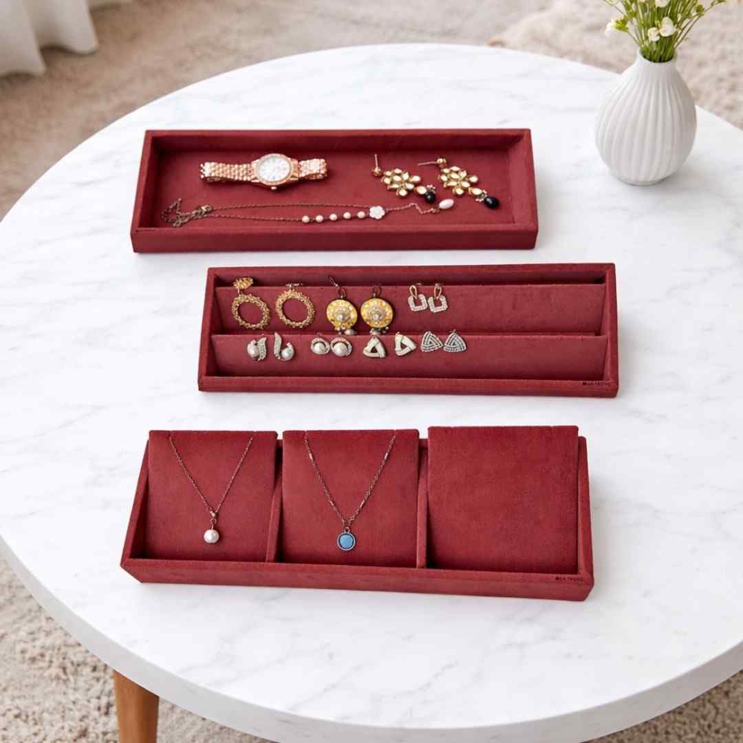 Jewellery Storage Tray Combo (3 Grid Necklace, Earring & Plain Organiser)