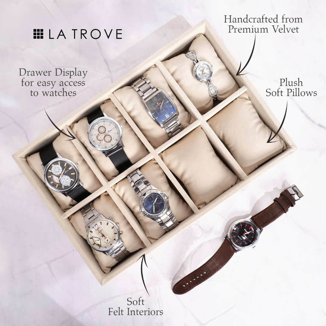 Soft cushion slots in luxury watch organizer