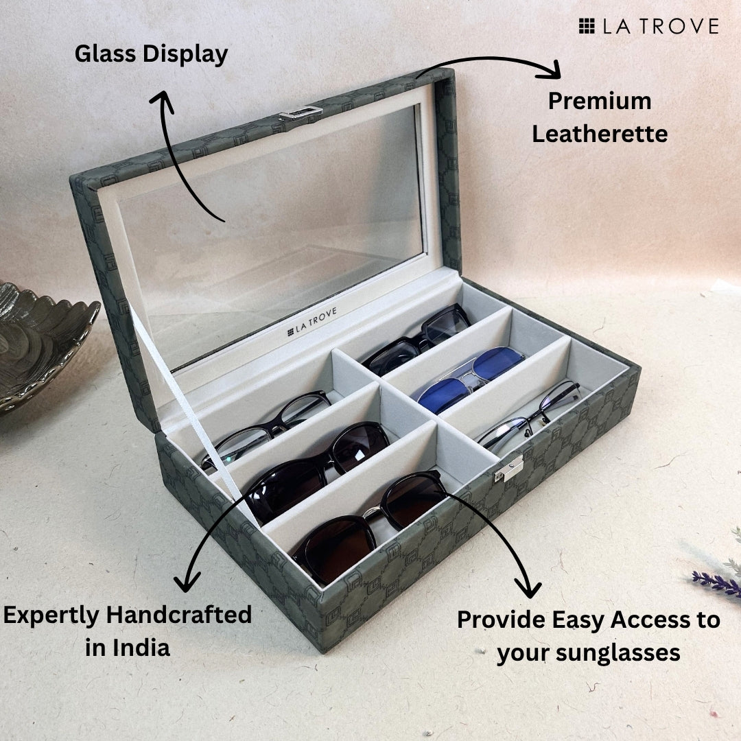 Designer 6 Slot Sunglass Organiser Box With Glass Top