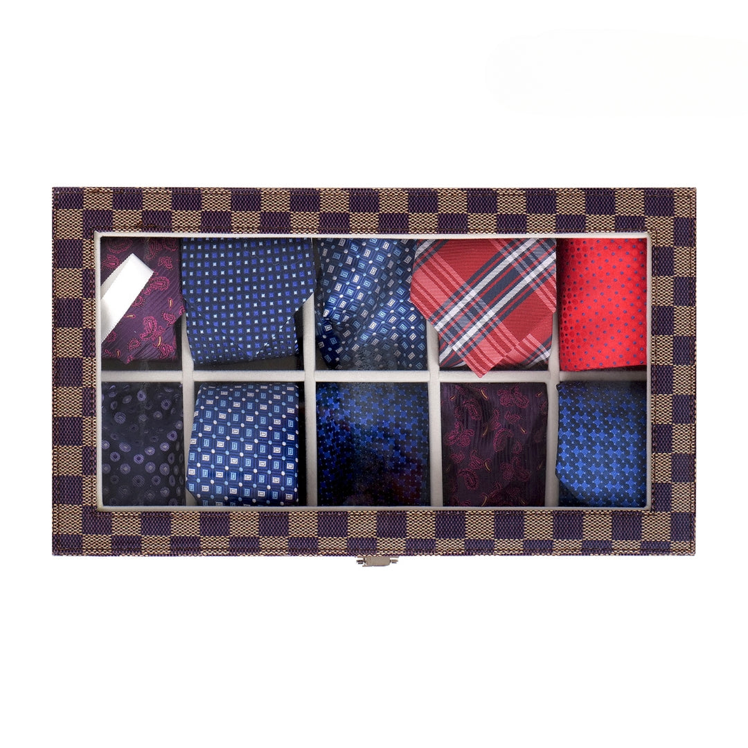 10 Slot Tie Pocket Square Box With Glass Top