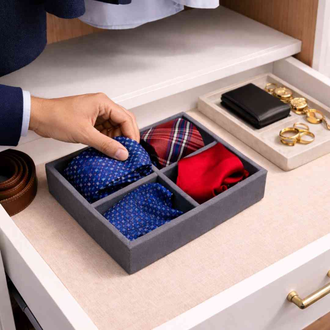 4 Slot Tie & Pocket Square Tray