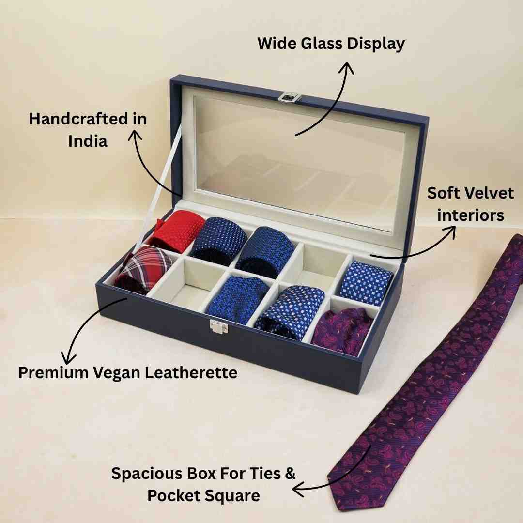 TBT 10 Slot Tie & Pocket Square Box With Glass Top