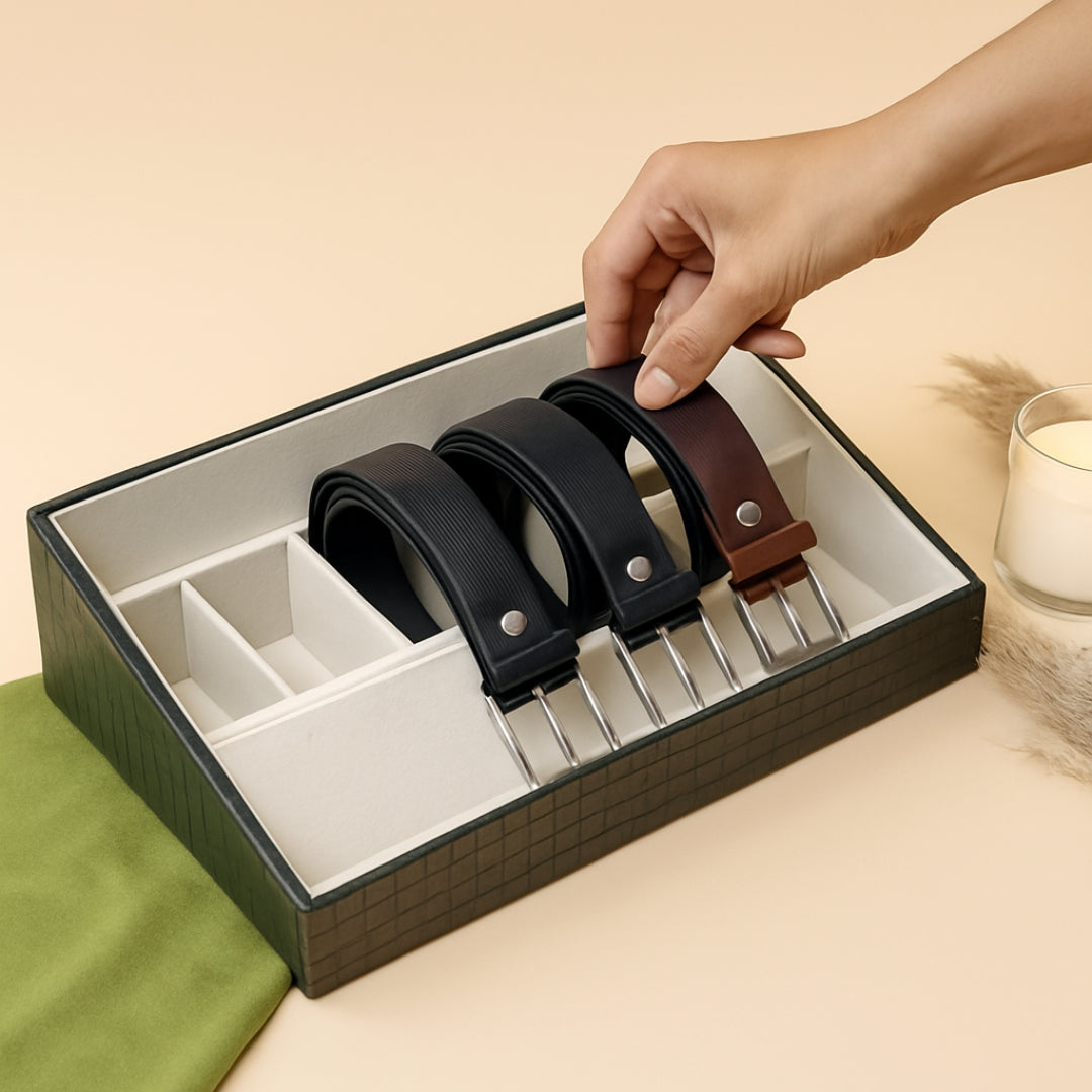5 Slot Luxury Vegan Leather Belt Tray