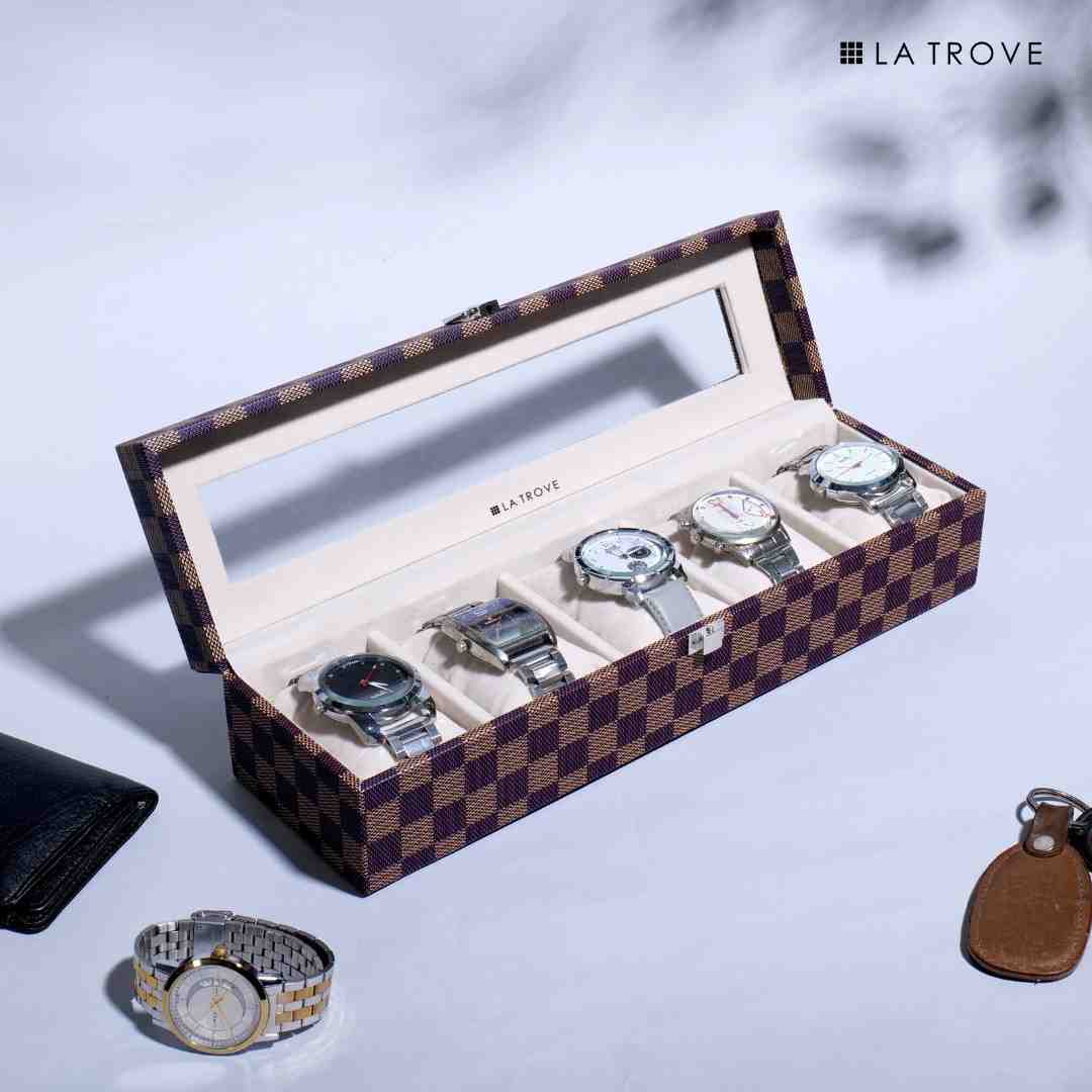 5 Slot Watch Box (With Glass Top)