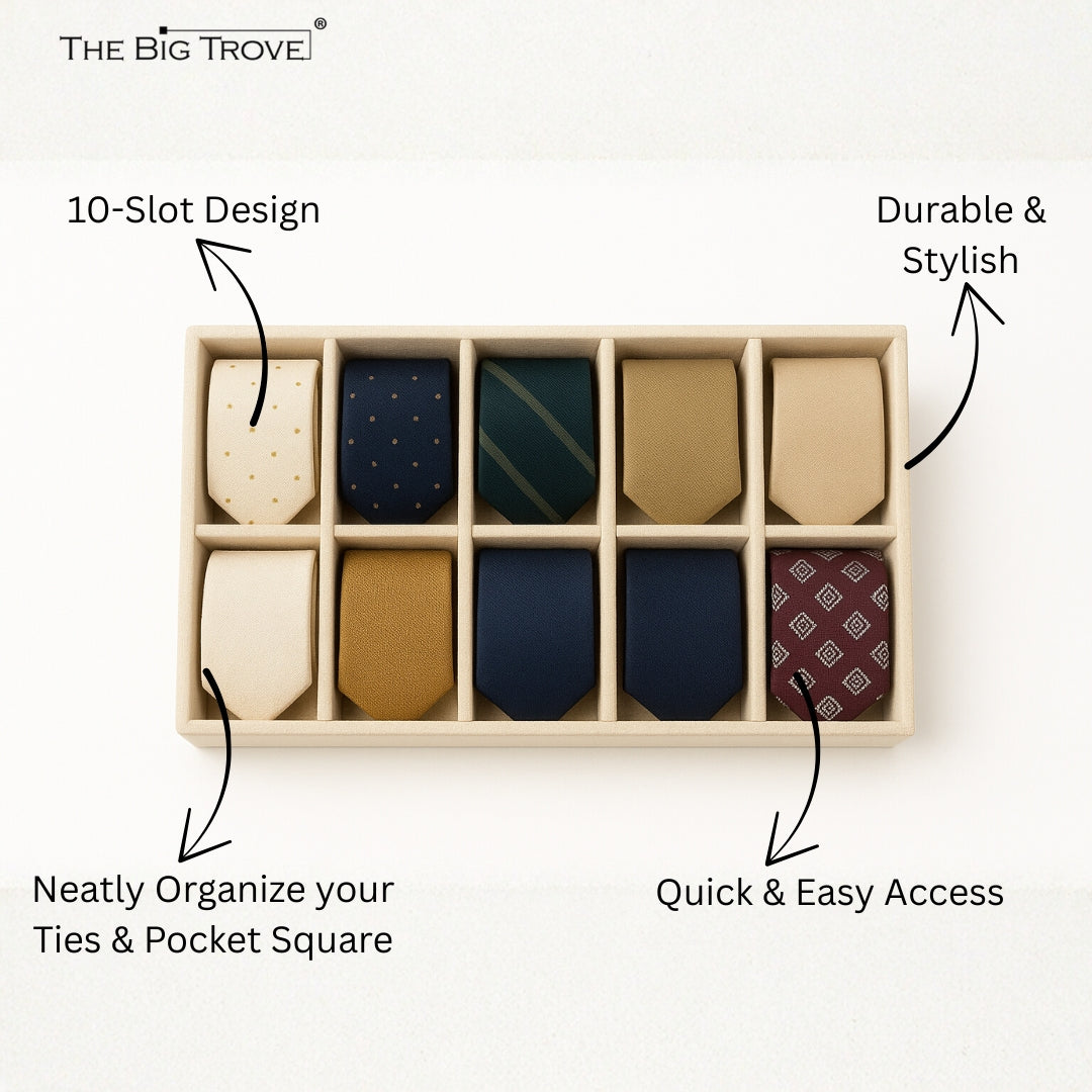 Cream Velvet Tie and Pocket Square Organiser Tray Display – La Trove Premium Organiser.