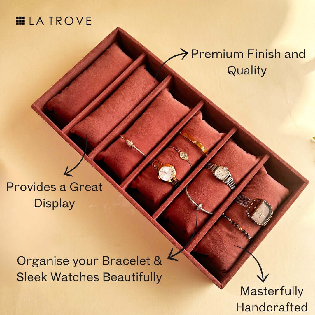 6 Slot Velvet Bracelet Organiser Tray with Pillow Cushions