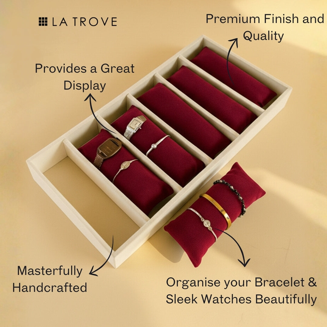 6 Slot Velvet Bracelet Organiser Tray with Pillow Cushions