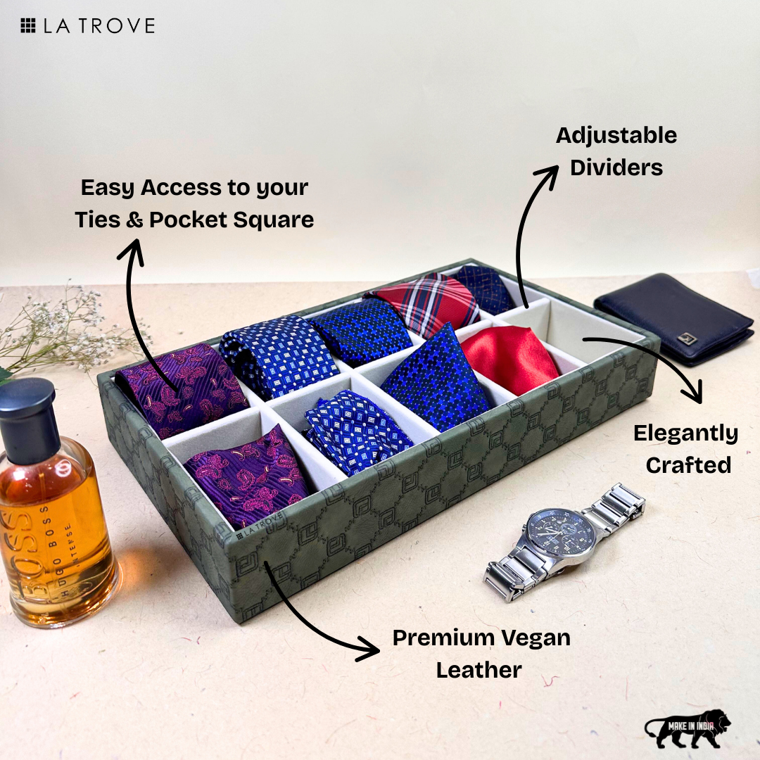 Designer 10-Slot Tie & Pocket Square Organiser Tray
