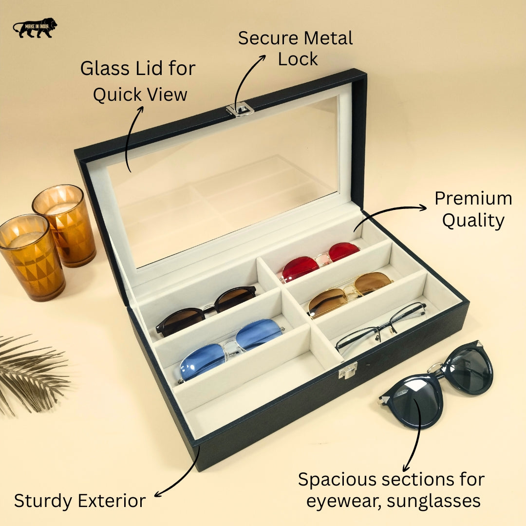 TBT 6-Slot Sunglass Organiser Box with Glass Top