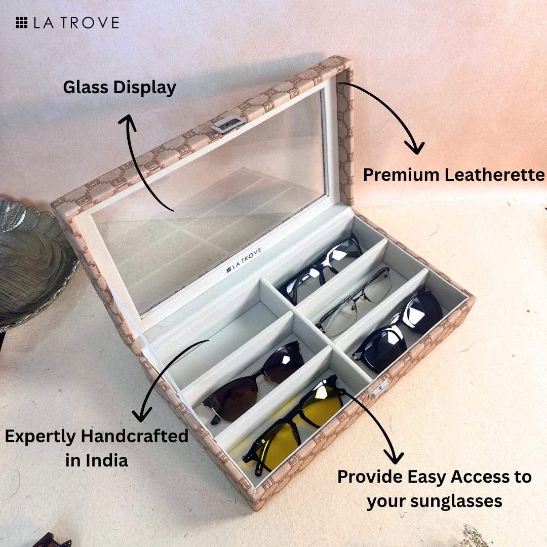 Designer 6 Slot Sunglass Organiser Box With Glass Top