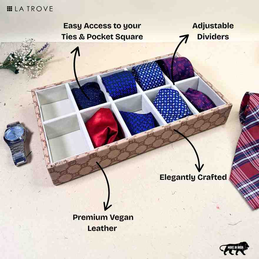 Designer 10-Slot Tie & Pocket Square Organiser Tray