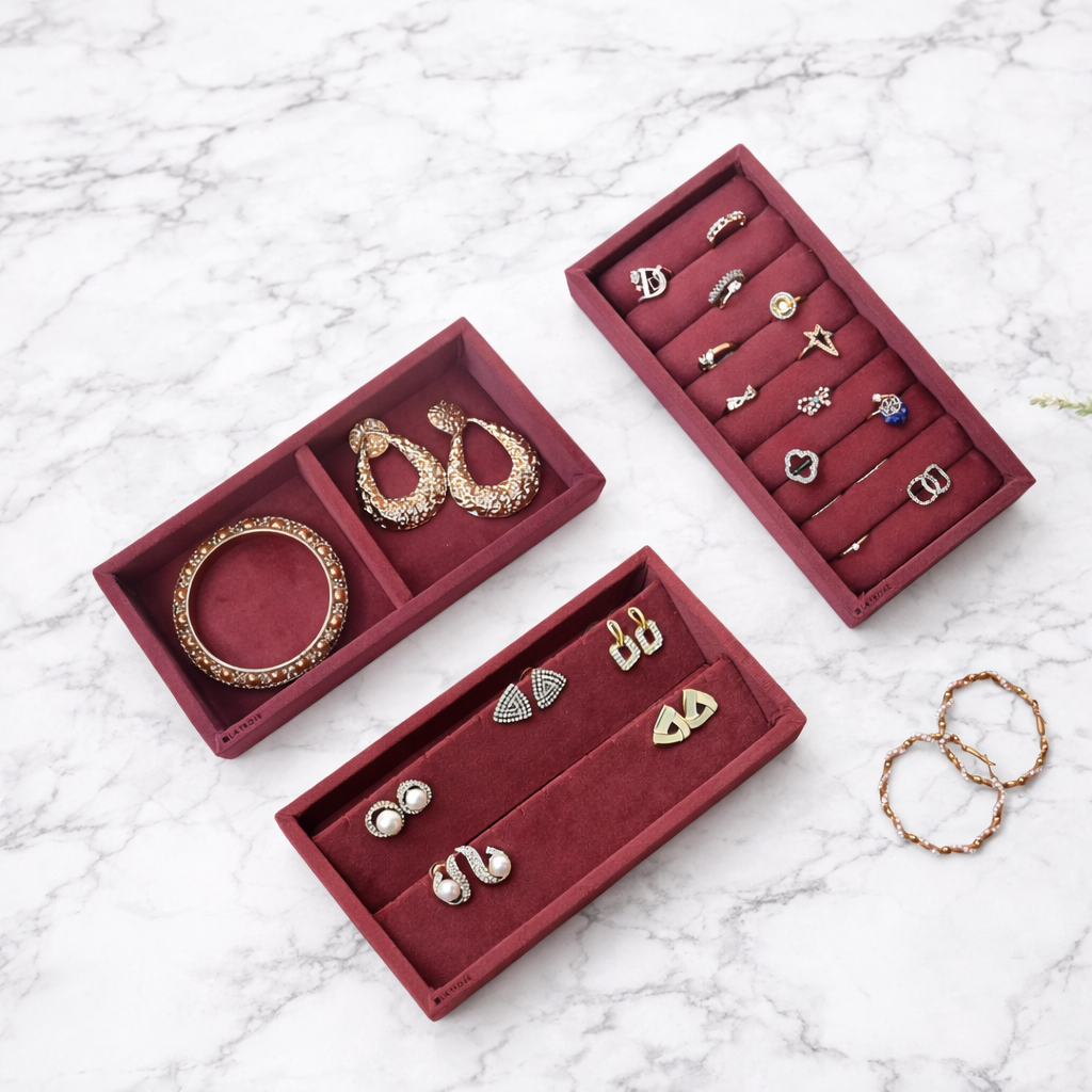 Mini Jewellery Tray Set – Ring, Earring & 2 Grid Organiser