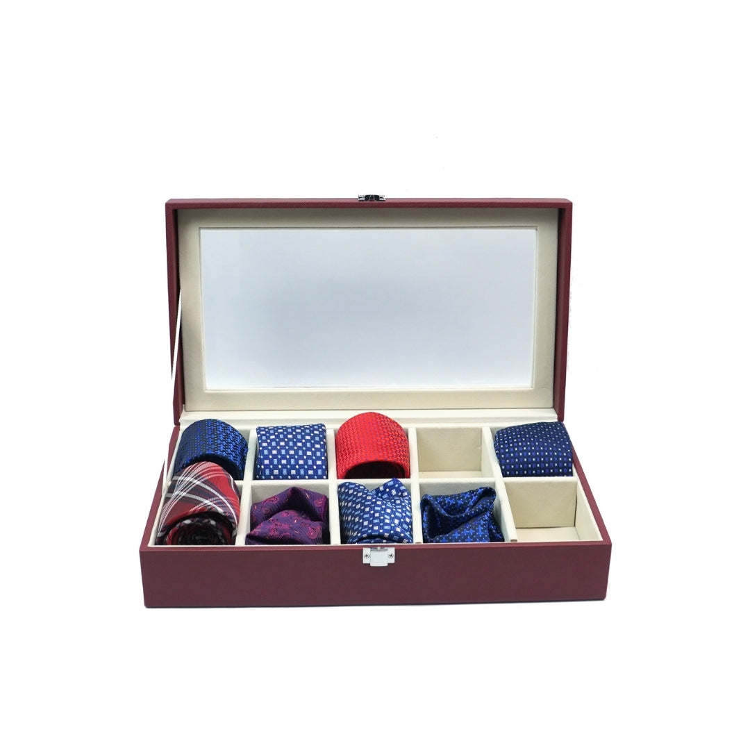 TBT 10 Slot Tie & Pocket Square Box With Glass Top