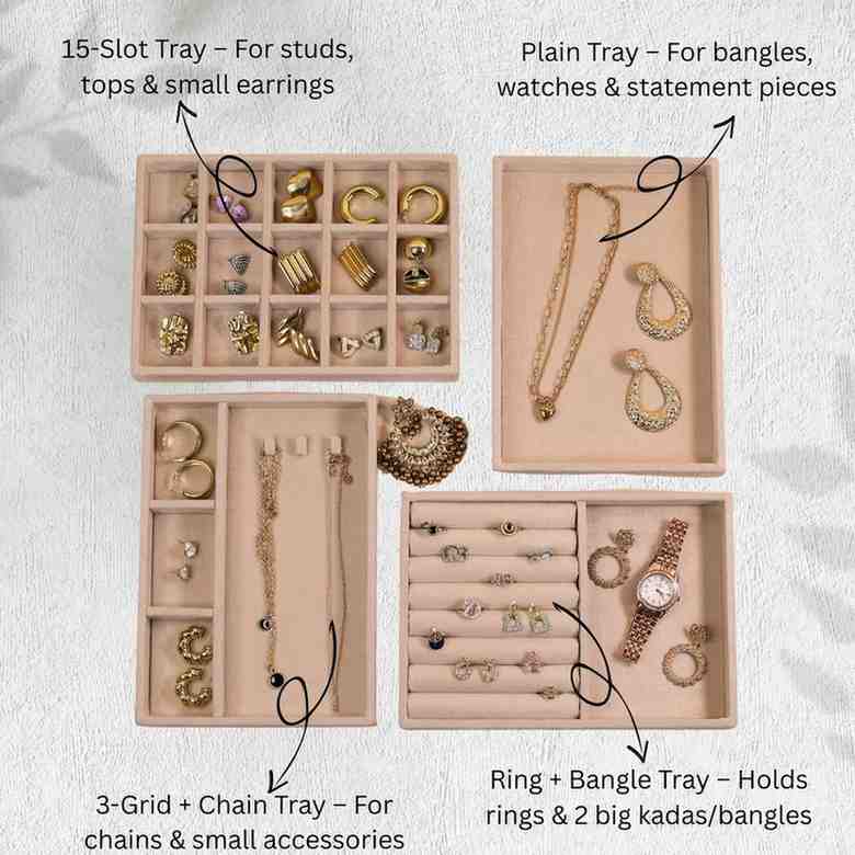 TBT Set of 4 Suede Drawer Jewelry Organizer Trays